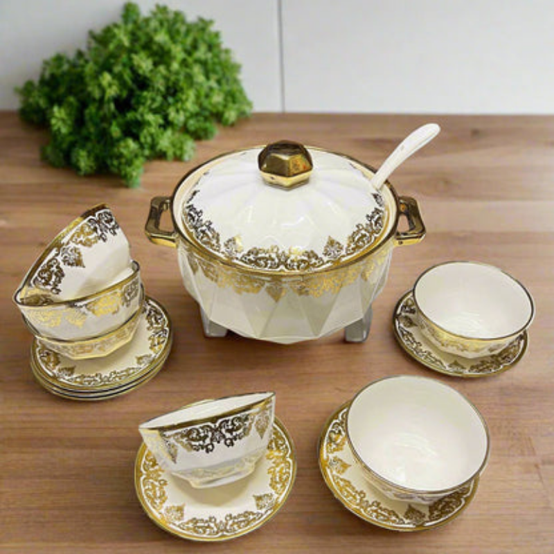 Pixa – Service en Porcelaine Dorée, L'Éclat du Luxe à Votre Table