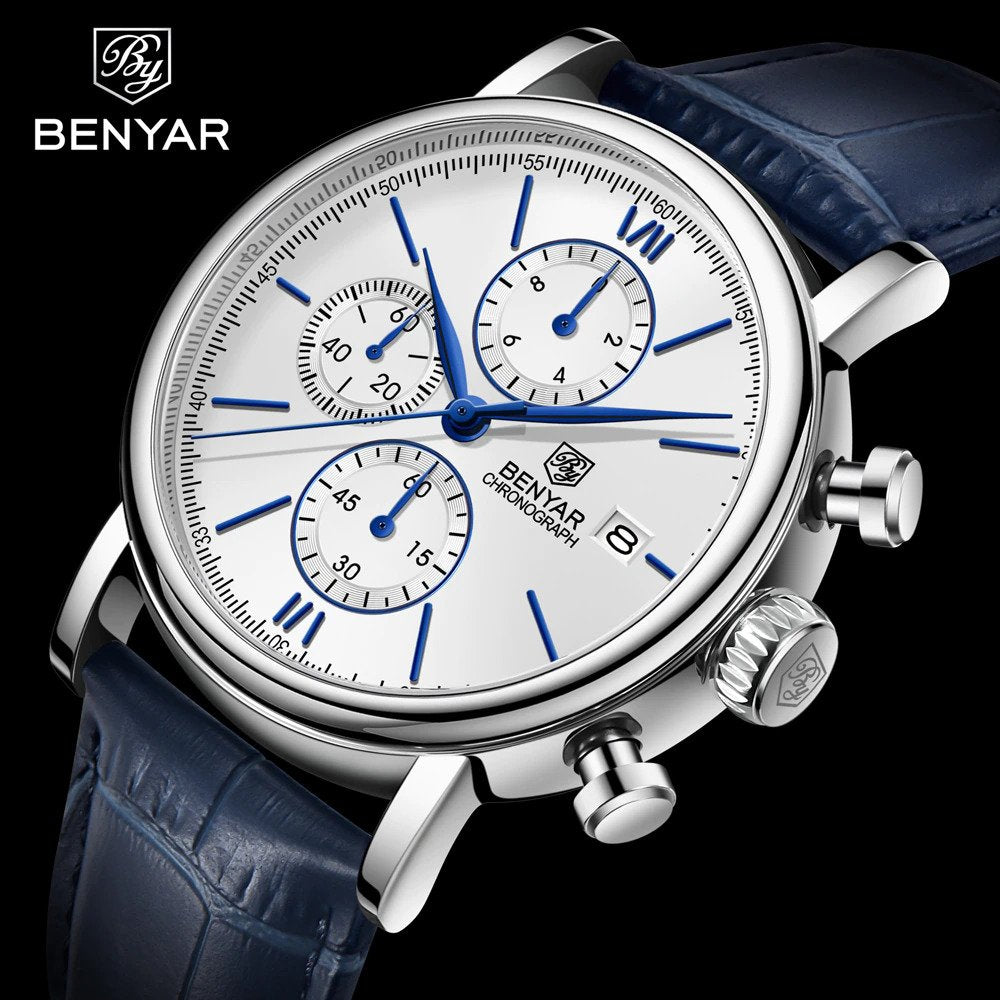 Montre chronographe Benyar avec cadran blanc et bracelet bleu