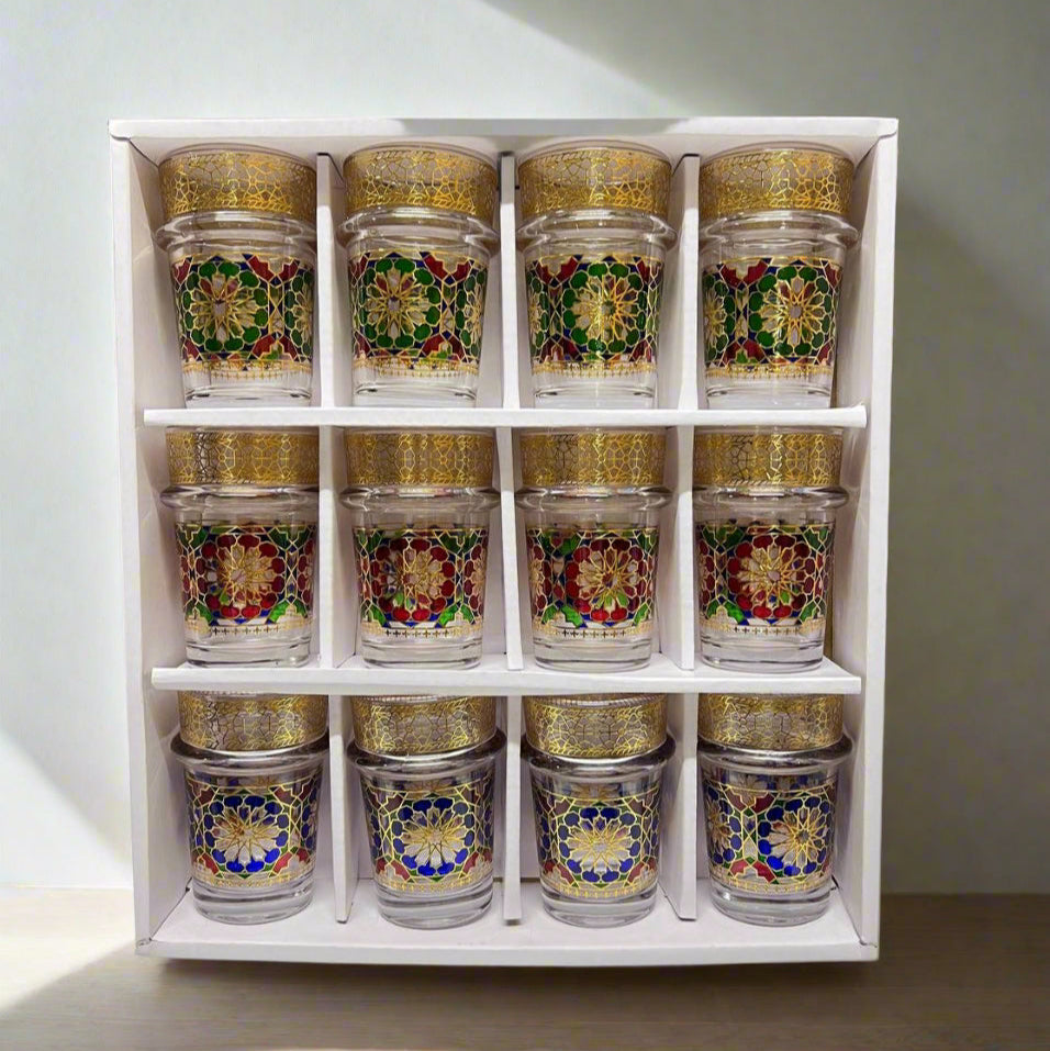 Verres à Thé Marocains Pixa en Verre Doré – Set Raffiné pour Service de Thé