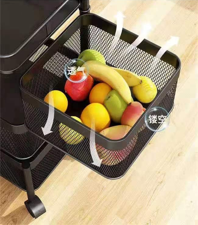 Chariot à roulettes de cuisine en métal avec 5 étagères - PixaMaoc