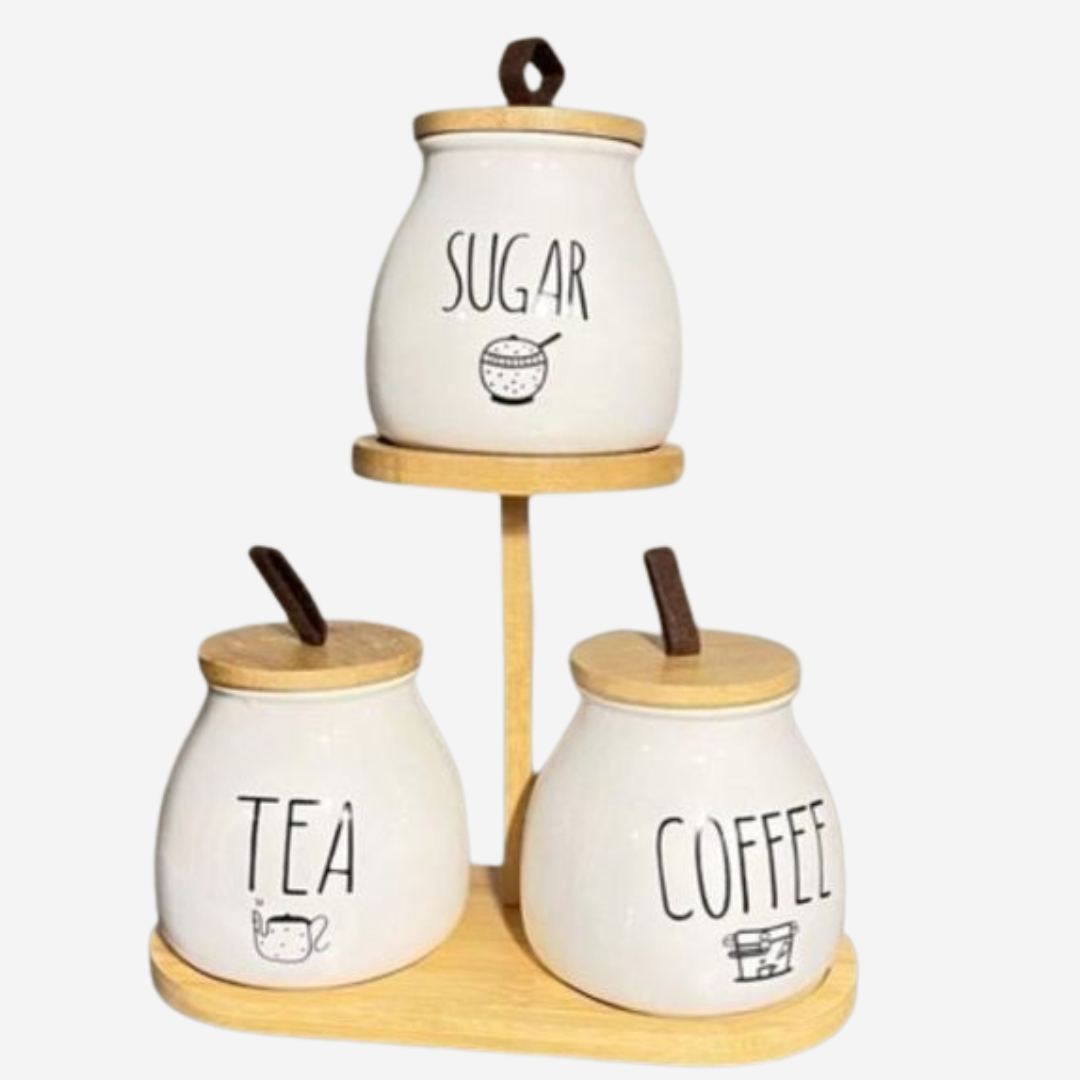 Ensemble à épices en porcelaine avec support