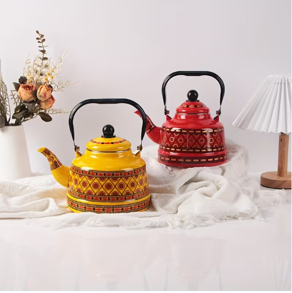 PIXA Théière en Émail 1 Pièce – Bouilloire et Cafetière Vintage pour Thé, Café et Lait, Compatible Gaz et Plaque Électrique