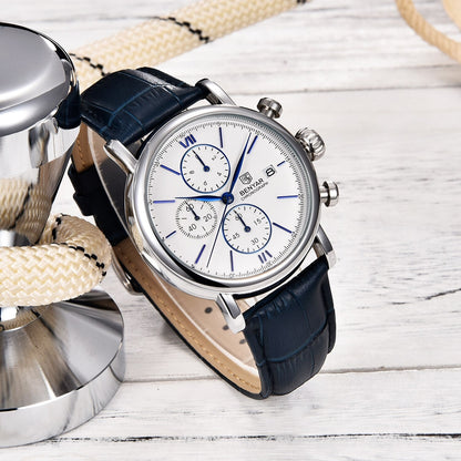 Montre chronographe Benyar avec cadran blanc et bracelet bleu