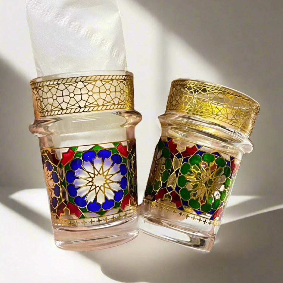 Verres à Thé Marocains Pixa en Verre Doré – Set Raffiné pour Service de Thé