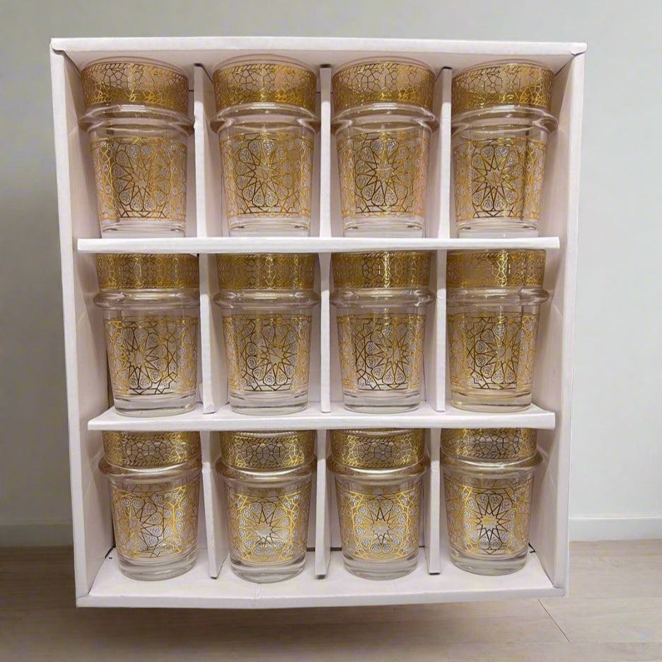 Verres à Thé Marocains Pixa en Verre Doré – Set Raffiné pour Service de Thé