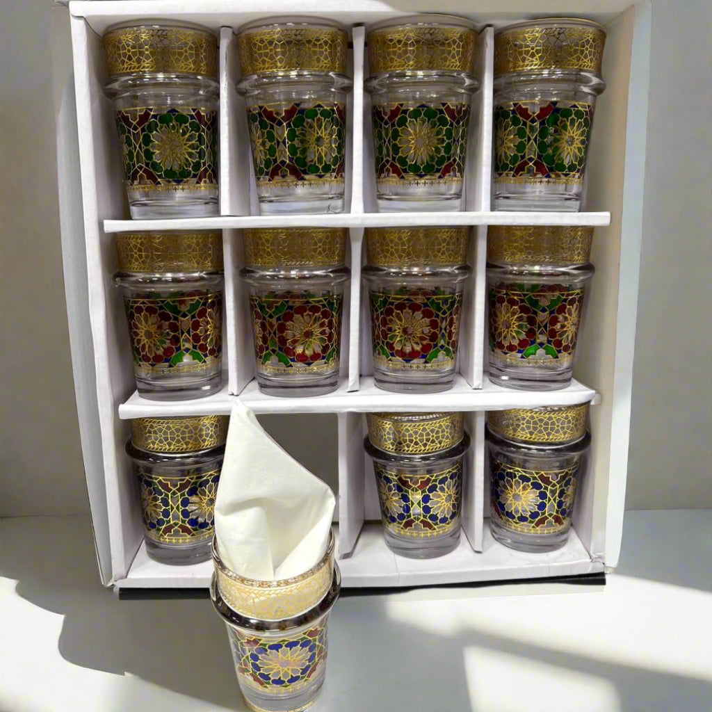 Verres à Thé Marocains Pixa en Verre Doré – Set Raffiné pour Service de Thé