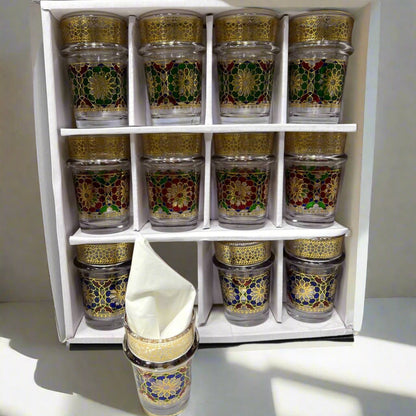 Verres à Thé Marocains Pixa en Verre Doré – Set Raffiné pour Service de Thé