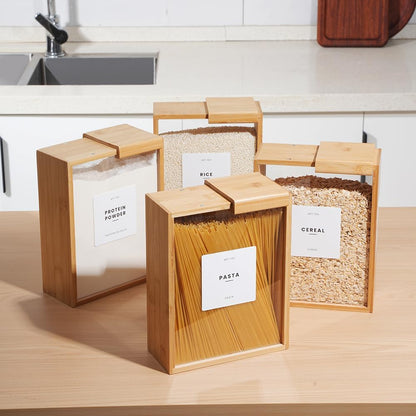 Pixa Boîte de Stockage Alimentaire en Bambou avec Couvercle Coulissant – Rangement Cuisine Élégant et Pratique