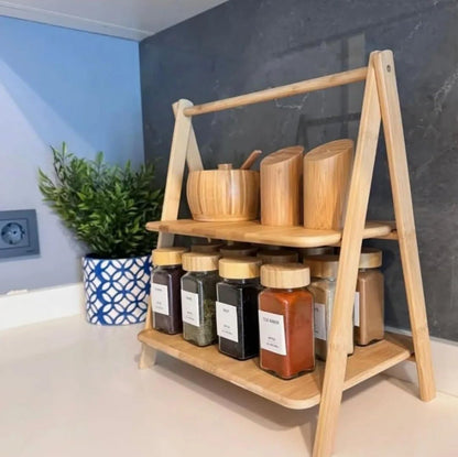 Plateau de service pixa à deux étages avec poignée en bambou