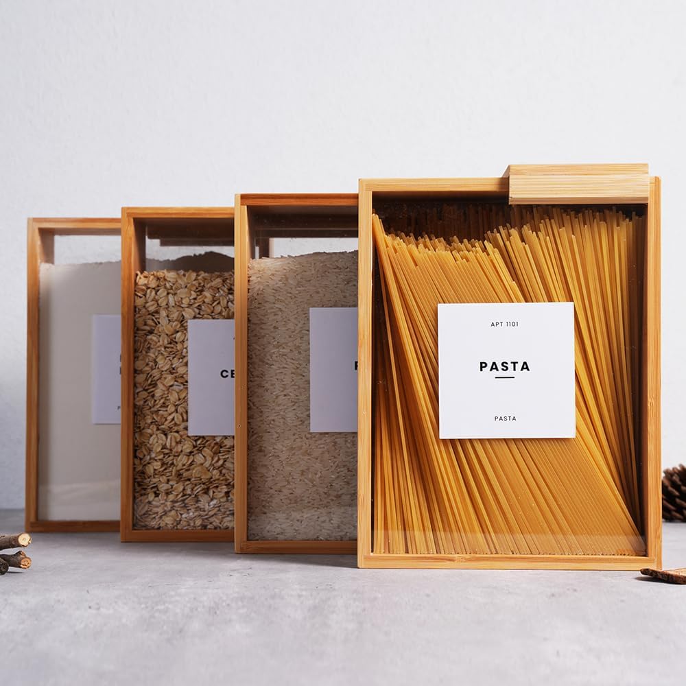 Pixa Boîte de Stockage Alimentaire en Bambou avec Couvercle Coulissant – Rangement Cuisine Élégant et Pratique