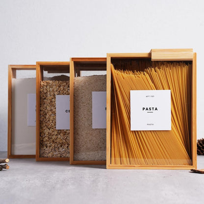 Pixa Boîte de Stockage Alimentaire en Bambou avec Couvercle Coulissant – Rangement Cuisine Élégant et Pratique