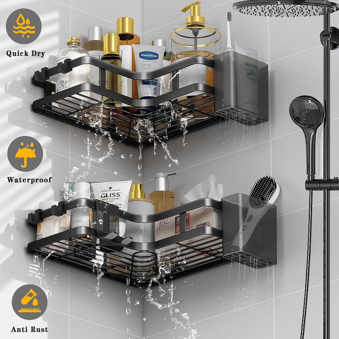 Pixa Étagère de Douche d’Angle – Sans Perçage