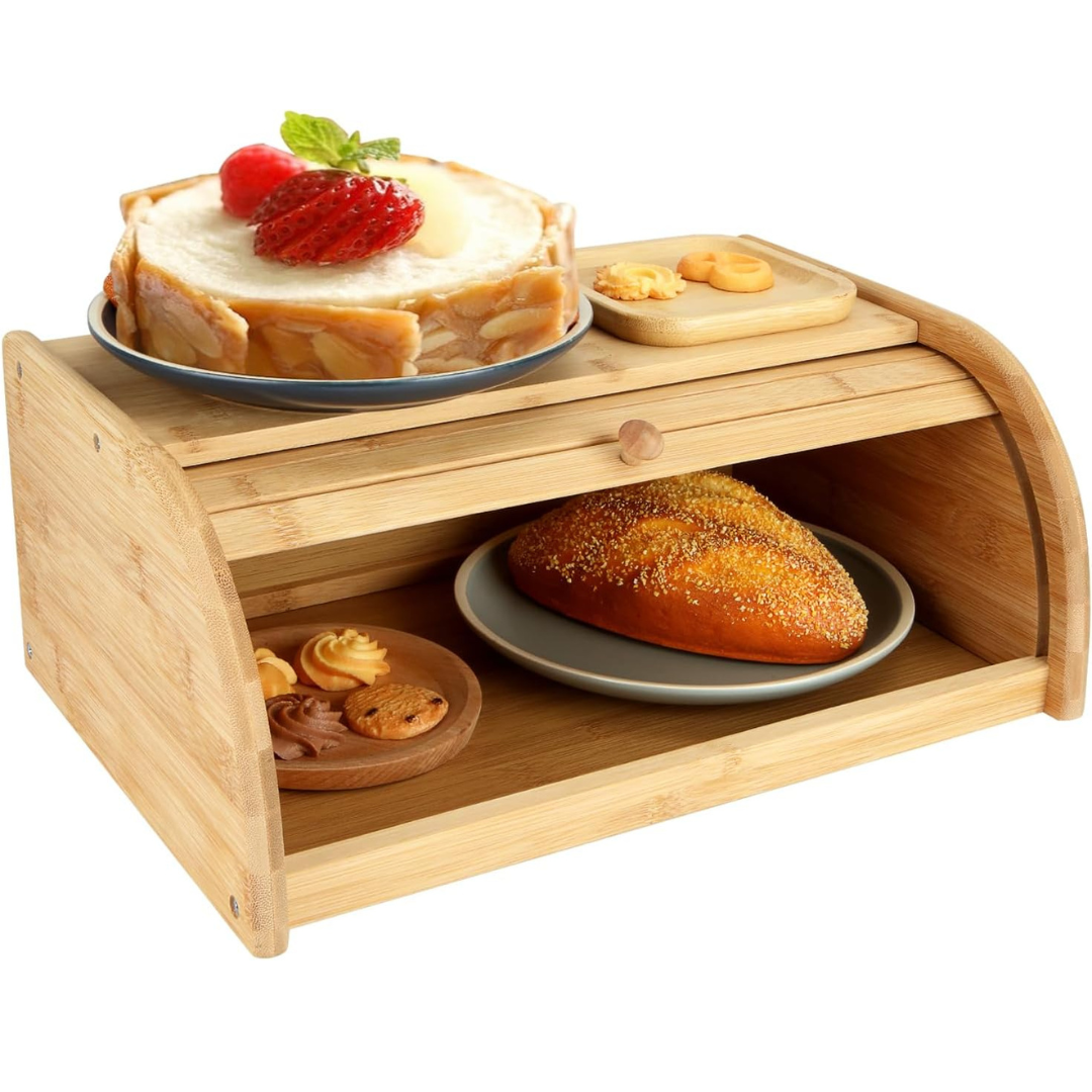 Boîte à pain Pixa en bambou – Boîte de conservation du pain en bois, design naturel