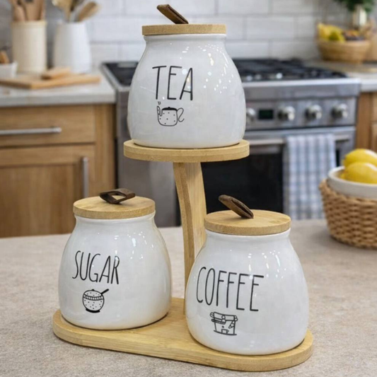 Ensemble à épices en porcelaine avec support