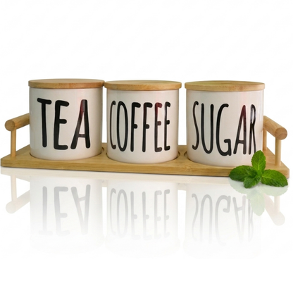 Ensemble de Pots de Luxe en Céramique avec Couvercles Hermétiques – Café, Thé et Sucre