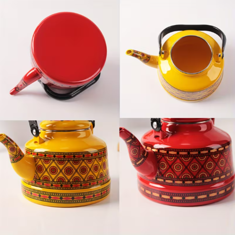PIXA Théière en Émail 1 Pièce – Bouilloire et Cafetière Vintage pour Thé, Café et Lait, Compatible Gaz et Plaque Électrique