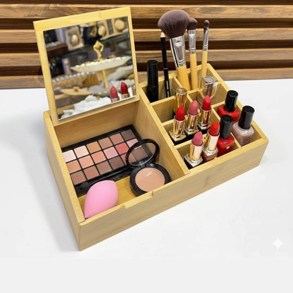 Organisateur de cosmétiques Pixa en bambou avec miroir