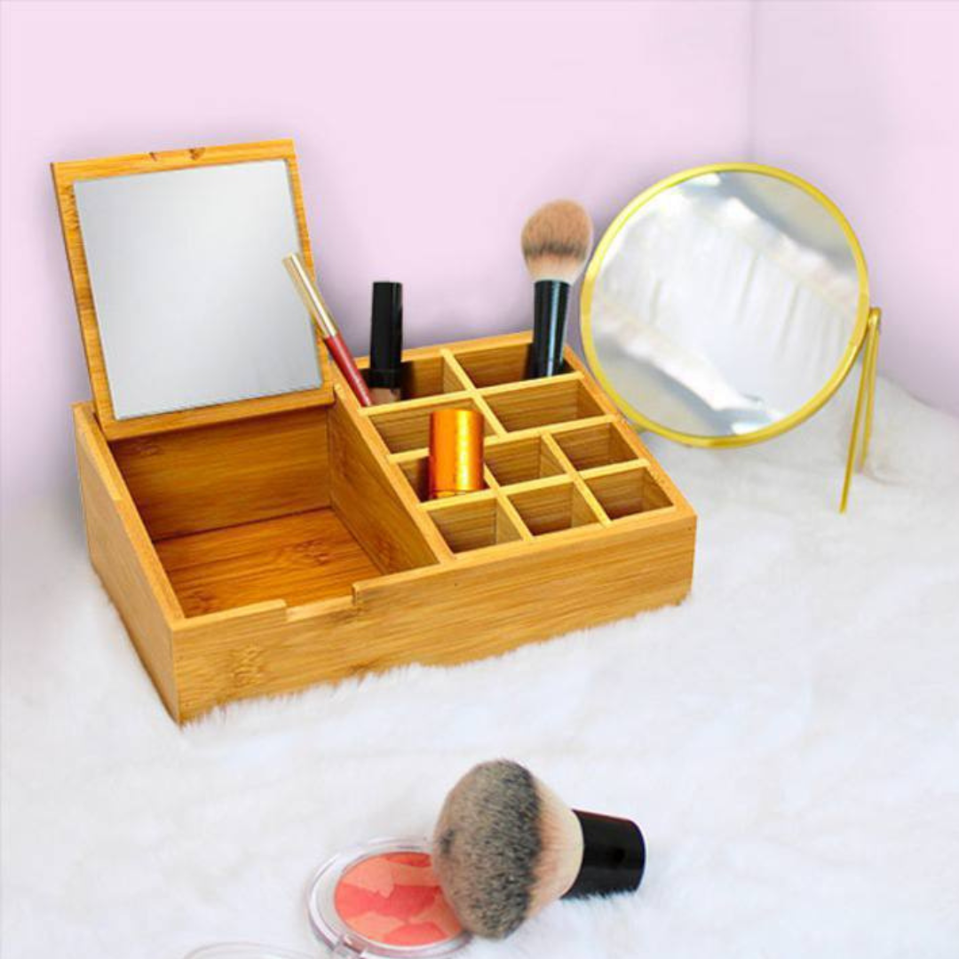 Organisateur de cosmétiques Pixa en bambou avec miroir