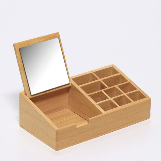 Organisateur de cosmétiques Pixa en bambou avec miroir