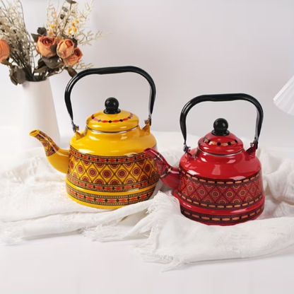 PIXA Théière en Émail 1 Pièce – Bouilloire et Cafetière Vintage pour Thé, Café et Lait, Compatible Gaz et Plaque Électrique