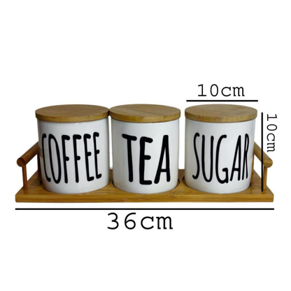 Ensemble de Pots de Luxe en Céramique avec Couvercles Hermétiques – Café, Thé et Sucre