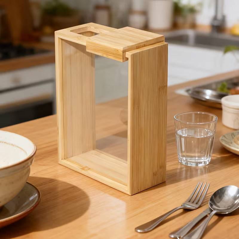 Pixa Boîte de Stockage Alimentaire en Bambou avec Couvercle Coulissant – Rangement Cuisine Élégant et Pratique